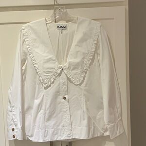 Ganni Ivory Ruffle-Trimmed Blouse